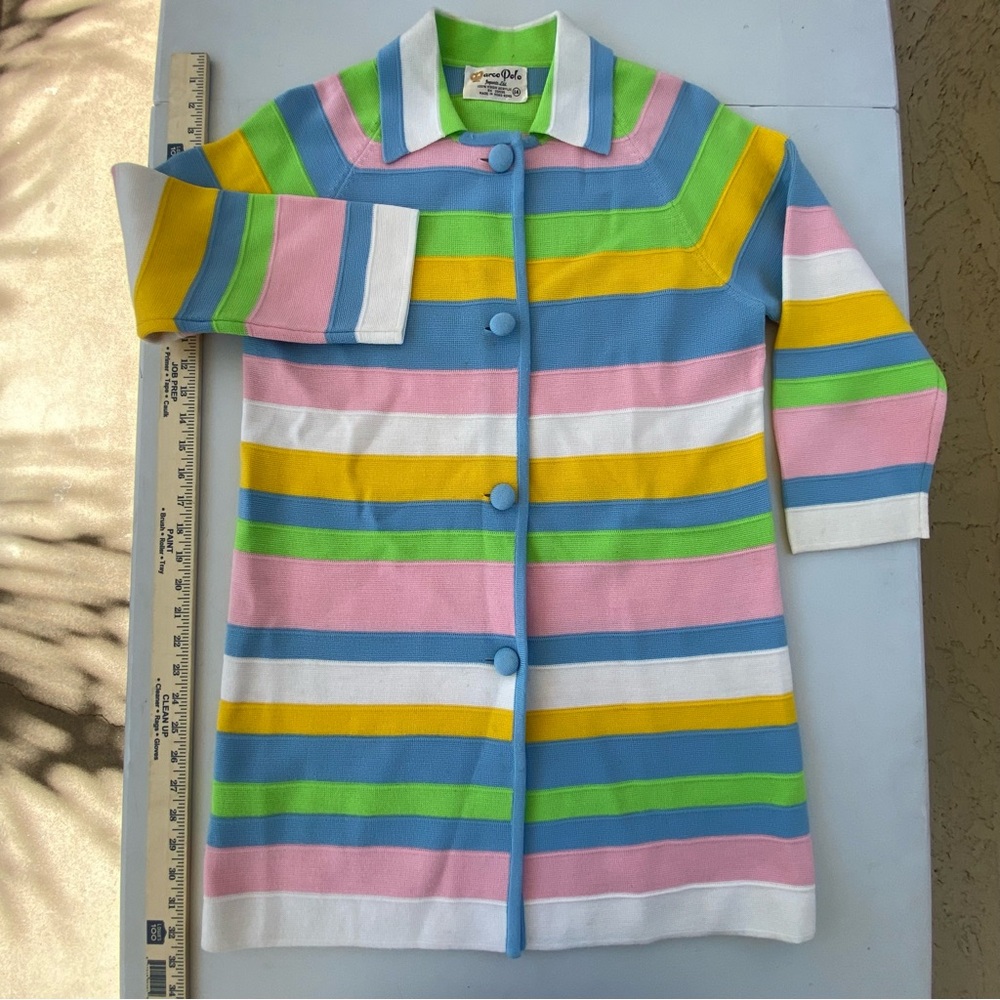 🌈 Vtg 80s Marco Polo Imports Striped Mod Long Shirt Jacket Made in Hong Kong 14